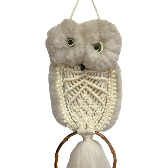 Large Macrame Owl Hanging Vintage Retro 70s Handmade Mid-Century Modern MCM - Picture 3 of 14